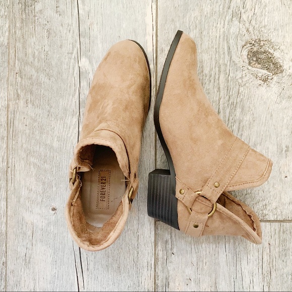 Forever 21 Shoes - Forever 21 Tan Decorative Belt Booties Size 5.5